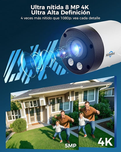 Hiseeu 8MP Wireless Security Camera, 5G/2.4G WiFi 4K Camera, Full Color Night Vision, Motion Detection, Two-Way Audio, IP66 Waterproof,Ideal for Home & Business, Work with WiFi Outdoor System