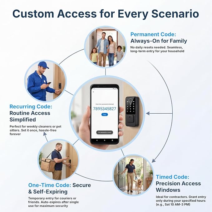 WiFi Smart Door Lock - Keyless Entry Door Lock for Front Door, Fingerprint Door Lock with App Control, 5-in-1 Touchscreen Deadbolt with 6 Keys & 2 NFC Cards, Built-in 2.4G WiFi