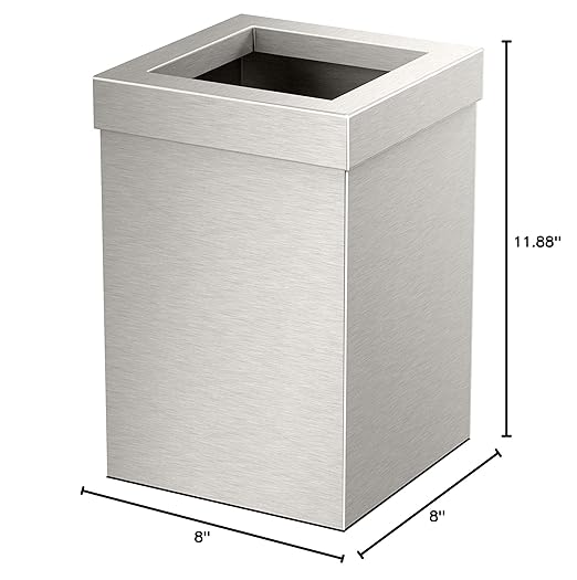 Gatco Small Bathroom Trash Can With Lid, Square 3 Gallon Stainless Steel Wastebasket, Under Sink, Satin Nickel, For Bathroom, Bedroom, Office (1914)