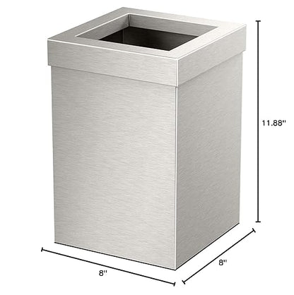Gatco Small Bathroom Trash Can With Lid, Square 3 Gallon Stainless Steel Wastebasket, Under Sink, Satin Nickel, For Bathroom, Bedroom, Office (1914)