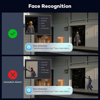 ONWOTE Face Recognition & AcuSearch, 2 Way Audio, 12MP NVR 16 Channel Security Camera System, 16x 4K 8MP Vandal Proof PoE IP Cameras, Total 1280ft Cables, 16CH Commercial NVR 4TB, CCTV for Business