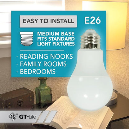 GT-Lite 10 Pack Soft White LED Light Bulbs, 60W Equivalent,9 watts 3000K, A19 Shape, E26 Medium Base,Standard Household Llightbulb for Lamps, Living Room, Bedrooms