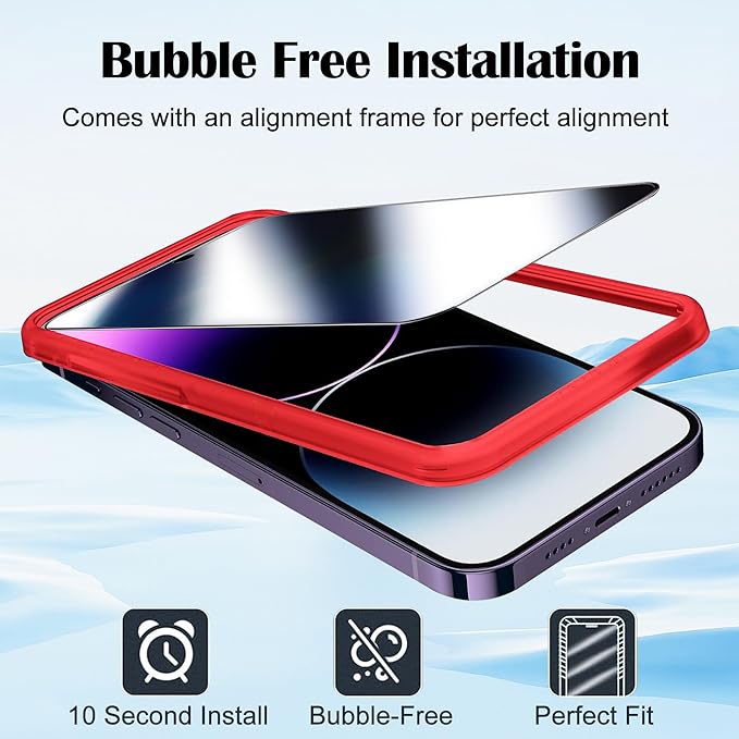 Compatible with iPhone 15 Pro Max Privacy Screen Protector Mirror Tempered Glass Mirrored Effect Anti-Spy Private Easy Installation Frame Full Coverage Bubble Free 2 Pack (6.7 inch Silver)