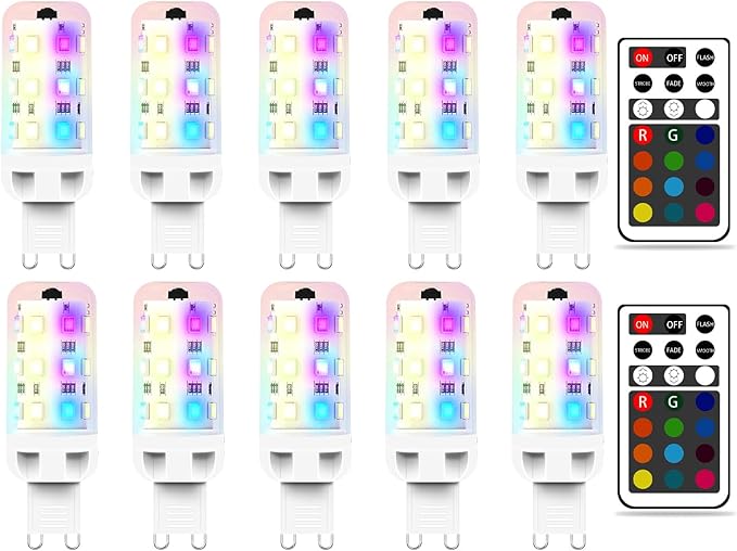 XRise G9 LED Bulb 2.5W Dimmable RGB+Warm White Color Changing with Remote Control Equivalent 25W Halogen G9 Base LED Light Bulbs 3000K 250LM, No Flicker,10 Pack
