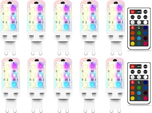 XRise G9 LED Bulb 2.5W Dimmable RGB+Warm White Color Changing with Remote Control Equivalent 25W Halogen G9 Base LED Light Bulbs 3000K 250LM, No Flicker,10 Pack