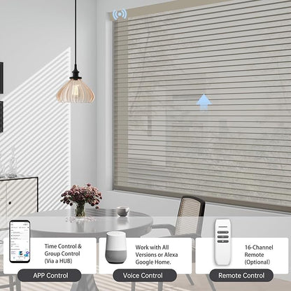 Motorized Sheer Shades with Remote, Automatic Dual-Layered Shades for Windows, Smart Light Filtering Blinds Compatible with Alexa, Custom Size (Light Filtering Drizzle Coffee)