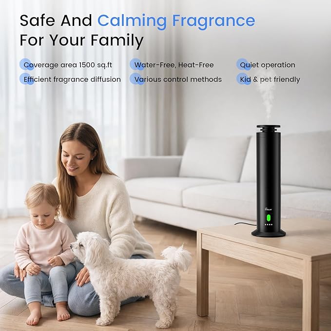Hotel Collection Diffuser Machine,1500 Sq Ft,USB Plug-in & Rechargeable,Remote,Whisper-Quiet,Aluminum,Waterless Essential Oil Diffuser - Matte Black