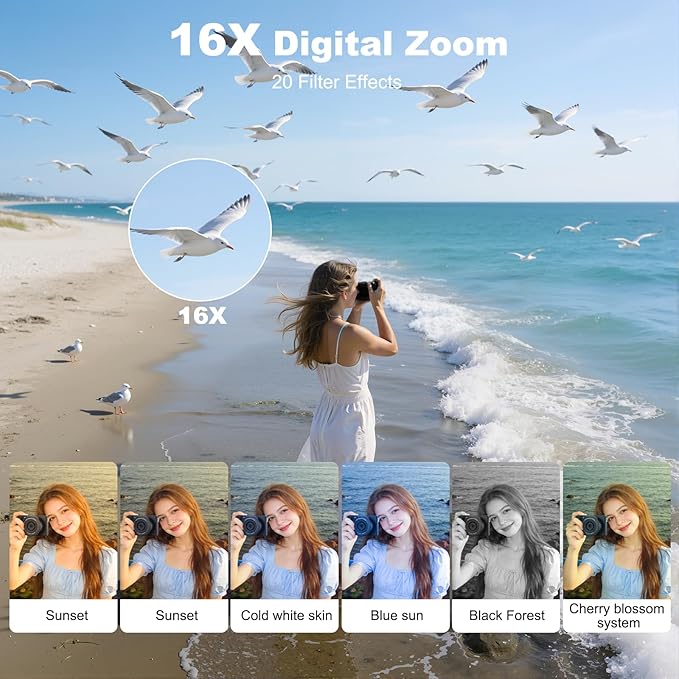 4K Digital Camera for Photography & Video: 64MP Vlogging Camera with 2.8”180° Flip Screen, Autofocus, 16X Digital Zoom, 32GB Card, Compact Point & Shoot Travel Camera for Beginners & Teens
