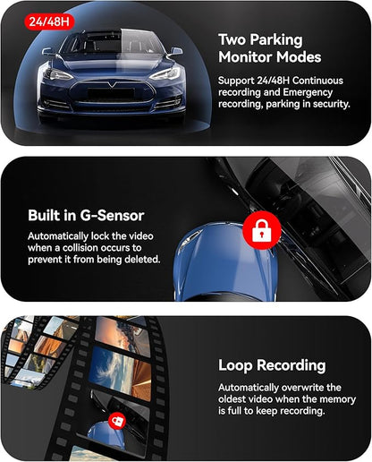 REDTIGER T700 Rear View Mirror Camera 11'' 4K UHD Front and 1080P Mirror Dash Cam Front and Rear, GPS,Parking Monitor,Night Vision,Smart Reverse Parking Assistance,Touch Screen, 32 GB Card
