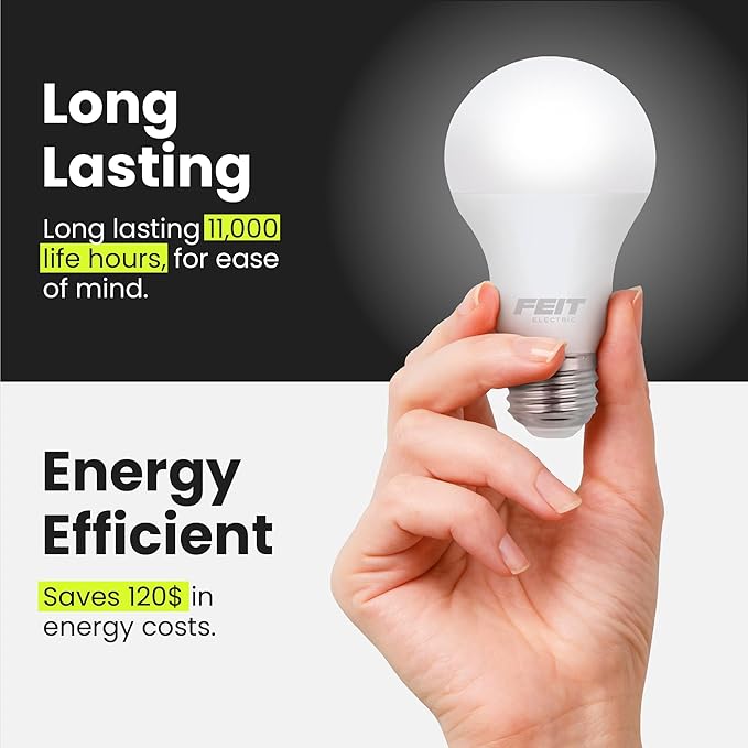 Feit Electric A19 LED Light Bulbs, 60W Equivalent, Non-Dimmable, 800 Lumens, E26 Standard Base, 2700K Soft White, 80 CRI, 10 Year Lifetime, Energy Efficient, 24 Pack, A800830/10KLED/MP/24