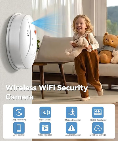 1080P HD Wireless WiFi Indoor Camera Smoke Detector for Home Security with App Control & Motion Detection,Outdoor Camera with Night Vision & Loop Recording for Office/Garage/Shop,Easy to Use & Install
