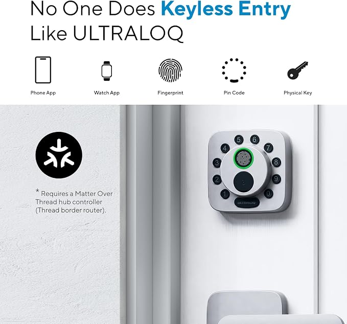 ULTRALOQ Bolt SE Smart Lock,Built-in WiFi,Matter Over Thread,Remote Access | Works with Apple Home, Alexa, Google, SmartThings, Smart Deadbolt Lock Front Door with Fingerprint, Code, App Control, Gray