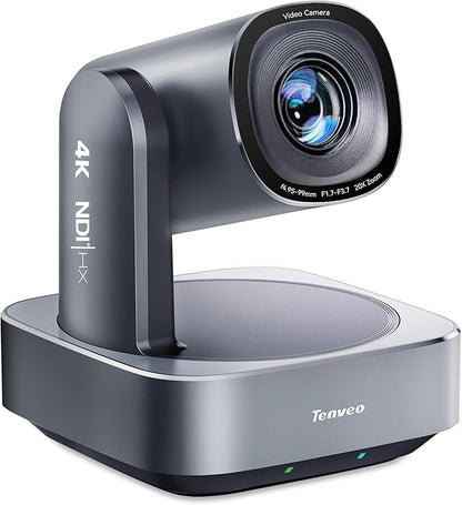Tenveo 4K NDI PTZ Camera, AI Humanoid & Face Auto-Tracking, 20X Optical + 8X Digital Zoom, USB3.0/HDMI/LAN PoE IP Live Streaming for Church Worship Broadcast Events Video Conference YouTube OBS