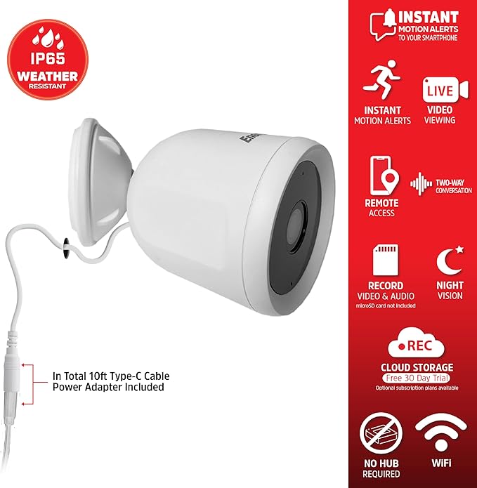 Energizer Smart Outdoor 1080P Security Camera with 2-Way Audio, Night Vision, Instant Alerts, Cloud Storage, Remote Access, Voice Control Compatible with Alexa & Google Assistant, Black