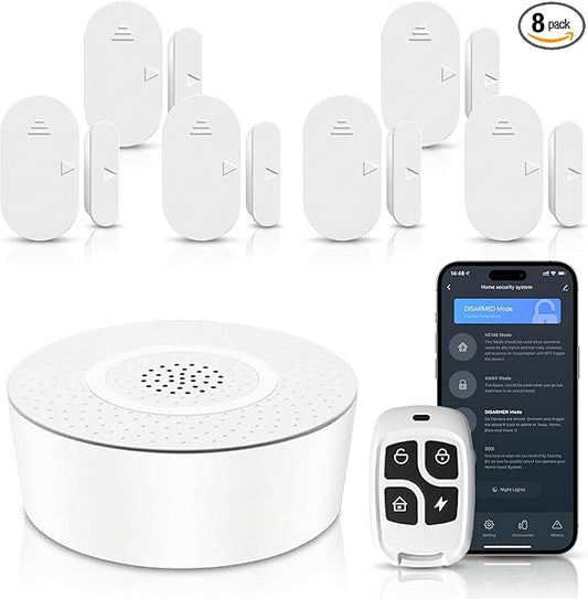 Wireless Home Security Alarm System, Loud Siren, Easy DIY Installation, App Remote Control, Alexa Compatible Smart Alarm 8-Pieces Kit for House, Apartment & Office (Off-White)