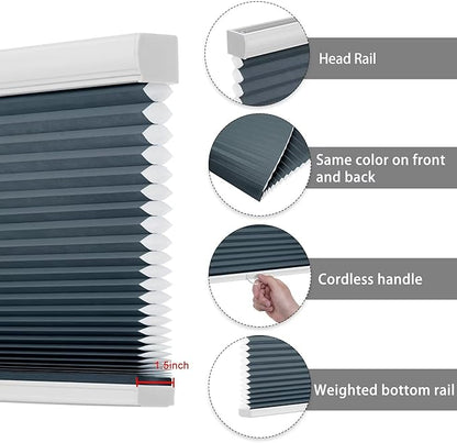 Changshade Cellular Shades Light Filtering Cordless Custom Size, Honeycomb Door Window Blinds 1.5 inch Cell Pleated Easy to Install for Home, Office, Apartment, House, Bedroom, Nursey, Dark Blue