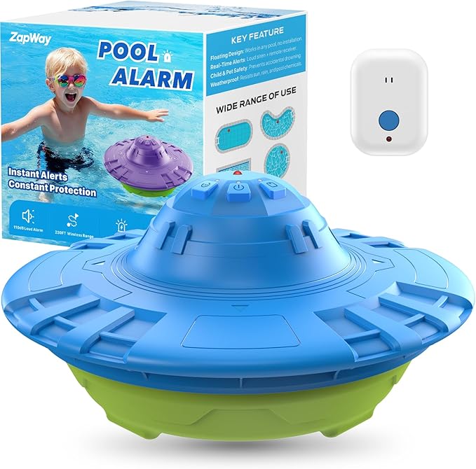Pool Alarm with Indoor Receiver, 110dB Ultra Loud Floating Alarm for Inground & Above Ground Pools, Adjustable Sensitivity for Backyard Water Safety with Children & Pets, Navy-Mint