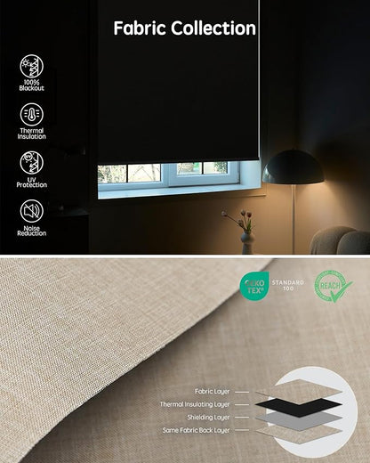 Yoolax Motorized Blinds with Remote, 100% Blackout Smart Roller Shades Work with Alexa, Google, Apple Homekit, Custom Automatic Shades with Voice Control for Bedroom Office (Fabric Beige)