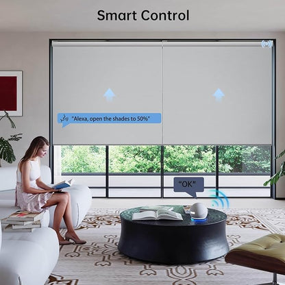Motorized Coupled Shades, Blackout Smart Blinds for Large Windows Automatic Blinds Compatible with Alexa, Motorized Roller Shades Customized for Bedroom Home Office(Blackout-Vinyl Smoky Grey)