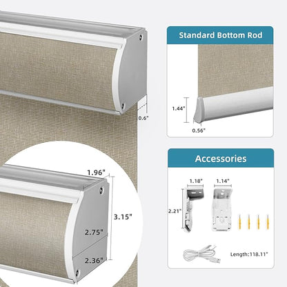 SmartWings Motorized Light Filtering Shades, Work with Matter Thread Homekit Z-Wave Alexa Google, 70% Blackout Shades Translucent, Cordless Blinds with Remote Control Rechargeable, Safari Biscuit