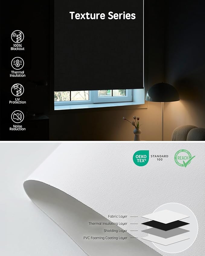 Yoolax Motorized Blinds with Remote, 100% Blackout Smart Blinds Work with Alexa, Google, Apple Homekit, Motorized Shades for Bedroom, Custom Electric Shades Voice Control (Pure White)
