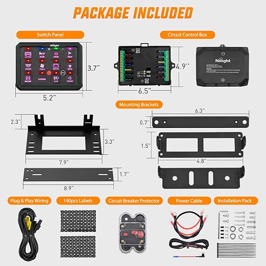 Nilight 12 Gang Switch Panel APP RGB 12V 24V Circuit Control System 4-Mode | Fuse Wiring Harness APP Remote Control Automatic Dimmable Toggle/Momentary/Strobe/Flash for Car Pickup Truck Camper SUV