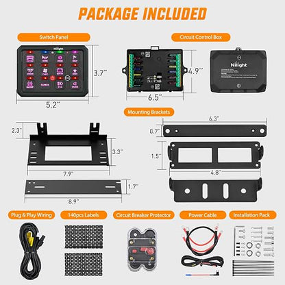Nilight 12 Gang Switch Panel APP RGB 12V 24V Circuit Control System 4-Mode | Fuse Wiring Harness APP Remote Control Automatic Dimmable Toggle/Momentary/Strobe/Flash for Car Pickup Truck Camper SUV