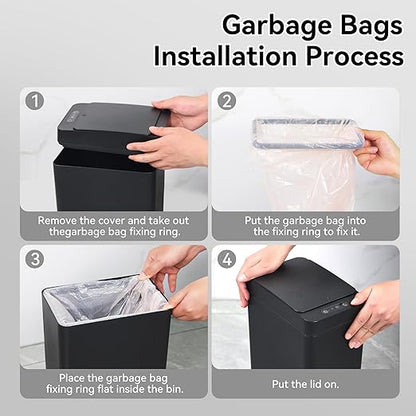 kaylowe Automatic Bathroom Trash Can Touchless 2.6 Gallon Garbage Cans with Lid Small Slim Motion Sensor Smart Trash Bin for Kitchen, Bedroom, Office, Living Room, Black