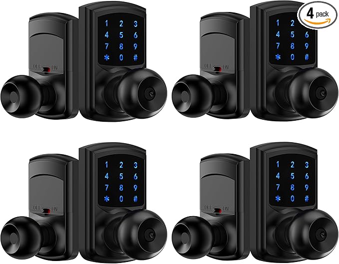 HIDALIFE Keyless Entry Door Lock, Keypad Door Lock with Handle, Smart Locks for Front Door,Touchscreen, One-Touch Toggle for Passage Mode, Matte Black 4 Pack (Not Double Sided