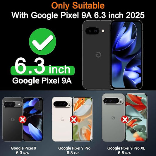 Milomdoi 3 Pack Privacy Screen Protector for Google Pixel 9A Tempered Glass with 3 Pack Camera Lens Protector, Ultra 9H Accessories [Support Fingerprint Unlock] Case Friendly, Black