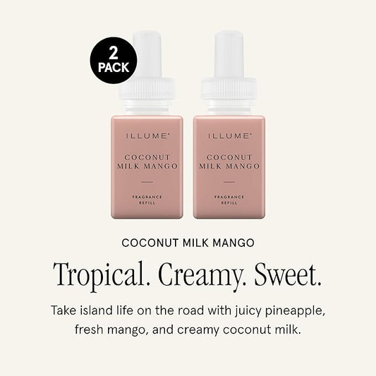 Pura & Illume Home Scent Refill - Smart Home Air Diffuser - Up to 120-Hours of Luxury Fragrance per Refill - Spring & Summer Fragrance - 2 Pack, Coconut Milk Mango