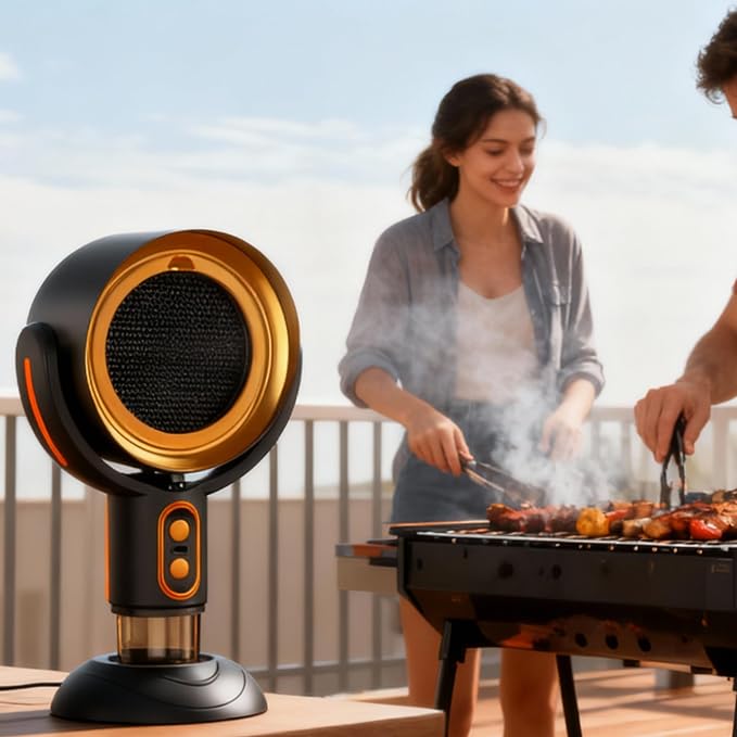 PuffHide Purifier for Smoking Indoors, Portable USB Rechargeable Adjustable, Detachable Smoke Fan for BBQ, Hot Pot, Indoor Grill & Kitchen Cooking, Gold