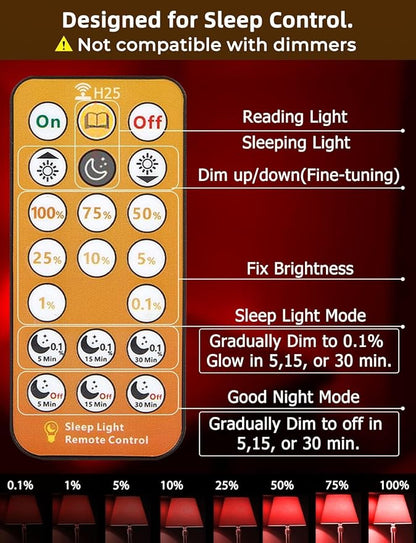 LED Red Light Bulbs for Sleep with Remote Control, E26 Circadian Light Bulb A15, 5W(40W Equivalent) for Sleep Therapy, Baby Nursery, Bedroom (4 Packs)