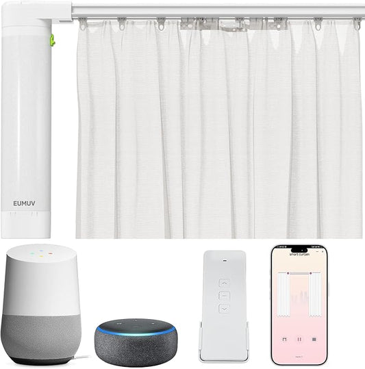 Curtain Rods for Windows up to 166 Inches Adjustable Length Electric Smart Curtain Track System with Remote, Motorized Automatic Curtain Opener, Alexa Google Home Tuya App Compatible