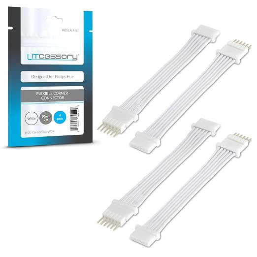 Litcessory Flexible Corner Connector for Philips Hue V4/Solo Lightstrip | Micro 6-Pin, 2in, 4 Pack, White. Not compatible with Flux.