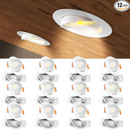 Amico 12 Pack 4 Inch 5CCT Gimbal LED Recessed Lighting, 360°&90°Adjustable Eyeball Directional Downlight, Dimmable, 2700K/3000K/3500K/4000K/5000K Selectable, 9W 700LM CRI90+, White, ETL&FCC