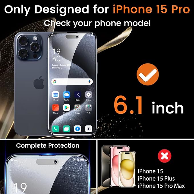 Lesakit 4+4 Pack Privacy Screen Protector for iPhone 15 Pro 6.1-Inch with 4 Pack Camera Lens Protector, Anti Spy Tempered Glass Film 9H Hardness Case Friendly