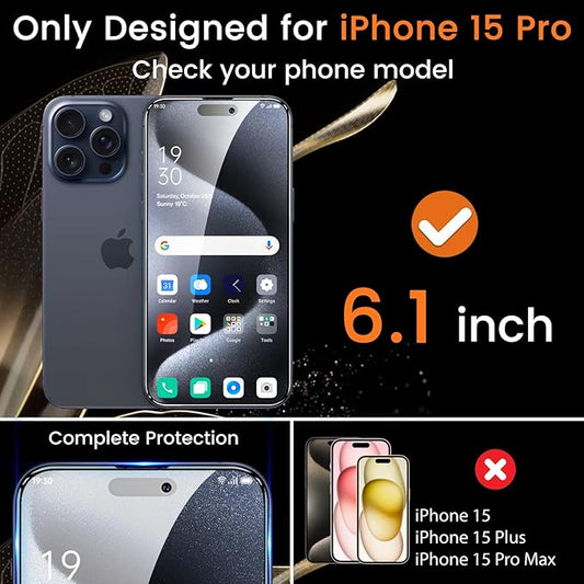 Lesakit 4+4 Pack Privacy Screen Protector for iPhone 15 Pro 6.1-Inch with 4 Pack Camera Lens Protector, Anti Spy Tempered Glass Film 9H Hardness Case Friendly