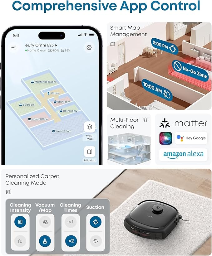 eufy Like-New E25 Omni Robot Vacuum and Mop Combo,HydroJet System, 20,000Pa Turbo Suction, Zero-Tangle Design, Edge-to-Corner Deep Cleaning, Auto-Empty & Self-Cleaning All-in-One Station (Renewed)