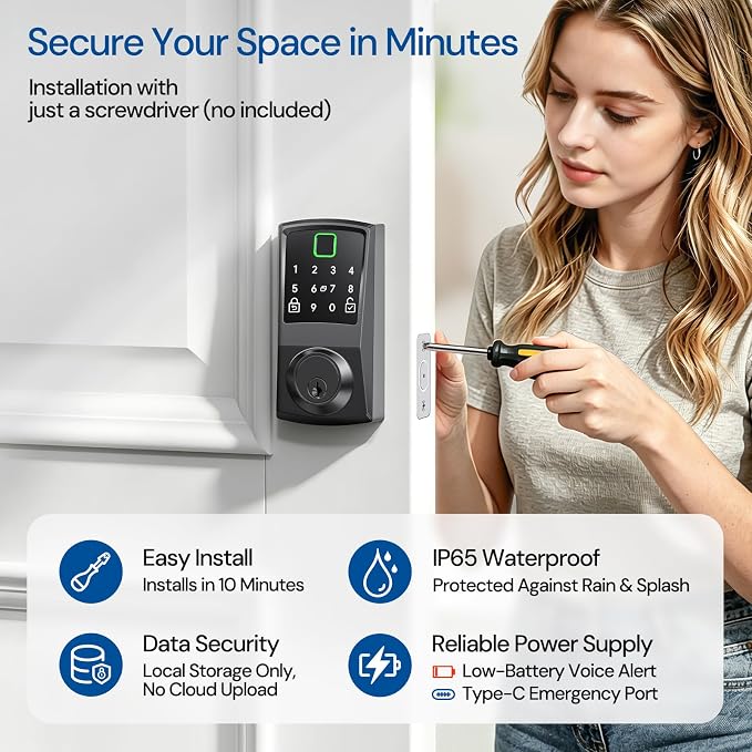 Nyboer 7-in-1 Keyless Smart Deadbolt Lock | Keypad Deadbolt,Easy Installation,Fingerprint unlock,Remote Control,Auto Lock,Waterproof