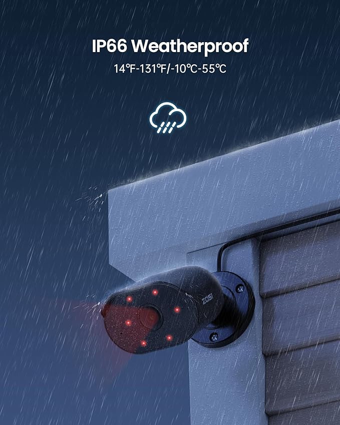 ZOSI 4 x 1080p Wired Outdoor Security Camera with Audio Recording, 2MP TVI Surveillance CCTV Bullet Camera Indoor, 80ft IR Night Vision, 90° Wide View, IP66 Weatherproof, Works with Our DVR