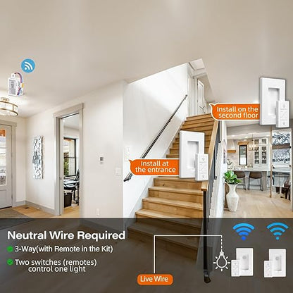 Wireless Dimmer Switch, 2 Remote Light and 1 Receiver kit, Compatible with Alexa Voice Control, Single Pole Smart Wall Switch Lighting Fixture for Ceiling Lights Lamps, Support 2.4G&5G