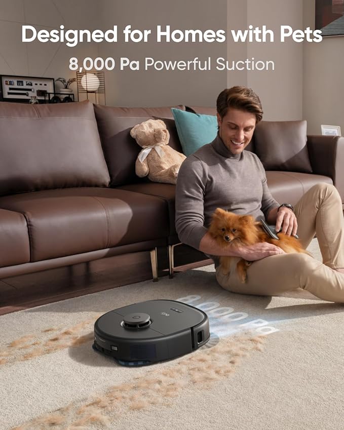 eufy Certified Like-New X10 Pro Omni Robot Vacuum and Mop Combo, 8,000 Pa Suction, Dual Mops with 12 mm Auto-Lift and Carpet Detection, Auto Mop Washing, Auto Drying, Self-Emptying(Renewed)