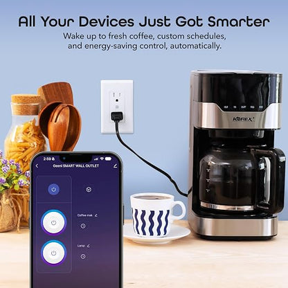 Geeni Smart Wi-Fi in-Wall Outlet, Tamper & Fire Resistant, White, 4-Pack