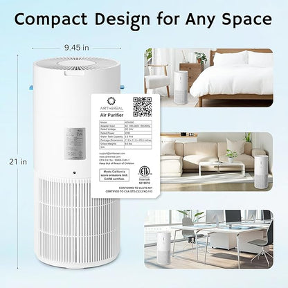 Airthereal 2-in-1 Air Purifier & Humidifier Combo for Large Room up to 1325 ft², 3-Stage Filters, Air Quality Monitor and Quiet Sleep Mode, Evaporative Humidifier with Hygrometer, iF Design Award 2026
