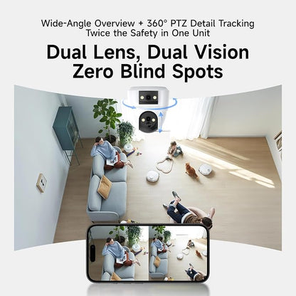VSTARCAM 2K Dual Lens Security Camera Indoor, Free Cloud & 64GB SD Storage, No-Drill Ceiling Mount, 360° PTZ & Wide Angle, WiFi 6 2.4/5G, Color Night Vision, Motion Alerts
