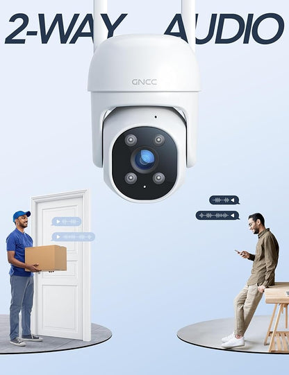 GNCC 2.4GHz Outdoor Security Camera, Plug-in Wired Cameras for Home Security, 355° PTZ Camera with 1080P Color Night Vision, Motion Detection, 2-Way Audio, Cloud Storage Subscription Required(1-Pack)