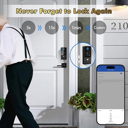 Biometric Smart Lock Deadbolt. Keyless Entry Door Lock with App Control & Remote Code Generation, Electronic Fingerprint Keypad for Home Airbnb Rental. Auto-Lock Anti-Peep Matte Black