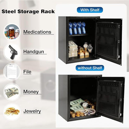 XDeer Biometric Safe with Fireproof Bag, 1.69 CuFt Home Safe with APP | Fingerprint/APP/Backlit Keypad/Keys, LED Light, Adjustable Shelf & Gun Frame, Smart Money Safe for Cash/Jewelry/Document