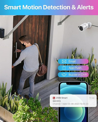 ZOSI 3K Lite 8CH Home Security System with 1TB HDD, AI Human/Vehicle Detection, 4pcs 1080P Weatherproof Outdoor Cameras, Night Vision, One Way Audio, H.265+ 8 Channel DVR for 24/7 Recording